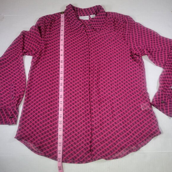 Liz Claiborne Petite Pink & Purple Checkered Button-Down Blouse Size PM - Picture 4 of 9